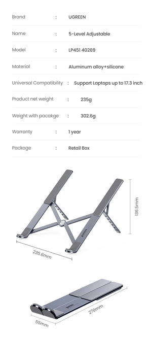 UGREEN Adjustable Aluminium Notebook and Laptop Stand