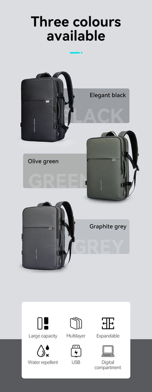 MARK RYDEN Pathrato MR8057Y Expandable Waterproof Travel Backpack with USB Charging Port