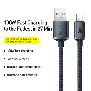BASEUS Crystal Shine Series 100W USB-C to USB-A Fast Charging Cable