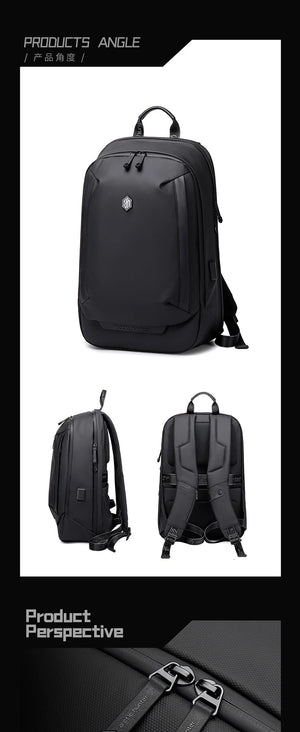 Black travel backpack with side openings and adjustable shoulder straps