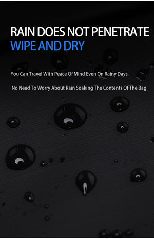 Black waterproof crossbody bag fabric with water-repellent surface and droplets