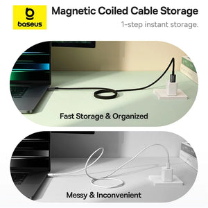 BASEUS Tungsten Gold 100W Type-C to USB-A Magnetic Coiled Charging Cable