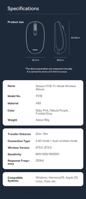 BASEUS F01B Ergonomic Bluetooth Wireless Mouse