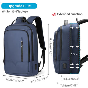 Blue compact backpack with front pocket and adjustable straps, fits 15.6-inch laptop