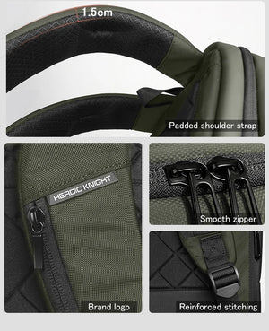 Large waterproof backpack with padded shoulder strap, smooth zippers, reinforced stitching