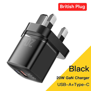 ESSAGER 20W GaN USB Charger with PD Fast Charging and QC3.0 - Black