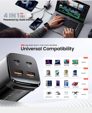 ESSAGER 67W GaN USB-C Desktop Charger with Quick Charge 3.0, PPS and PD3.1 - Black