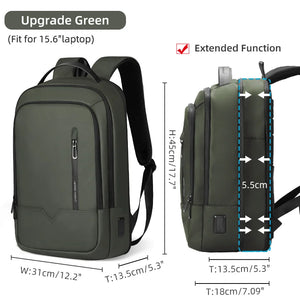 Green compact backpack with front pocket and adjustable straps, fits 15.6-inch laptop