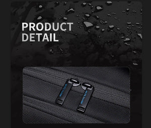 Waterproof zipper pocket detail with charging port panel and textured fabric