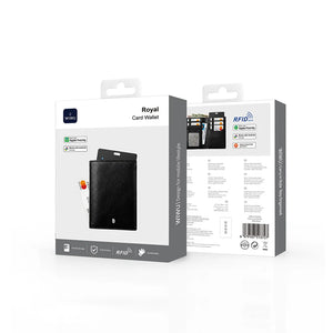 WiWU black card wallet retail box with RFID graphics.