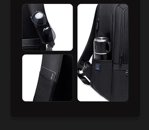 Waterproof backpack strap and front with drink holder and USB charging port