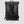 Black roll-top backpack back view with padded back panel and straps