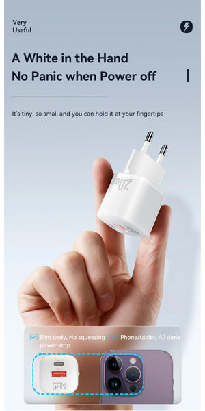 ESSAGER 20W GaN USB Charger with PD Fast Charging and QC3.0 - White