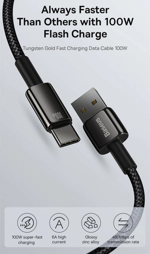 BASEUS Tungsten Gold 100W USB-C to USB-A Fast Charging Cable