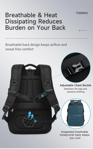 Black breathable backpack back panel with adjustable chest buckle and mesh straps