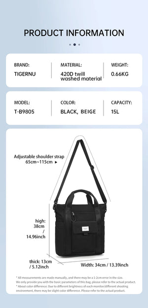 Black and beige waterproof backpack shown with adjustable shoulder strap