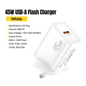 ESSAGER 45W USB Charger with QC3.0 and PD Fast Charging - White