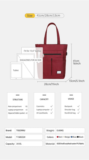 TIGERNU B8632 Lightweight Waterproof Compact Backpack and Tote Bag