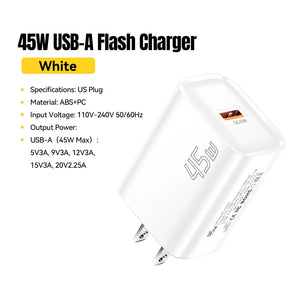 ESSAGER 45W USB Charger with QC3.0 and PD Fast Charging - White