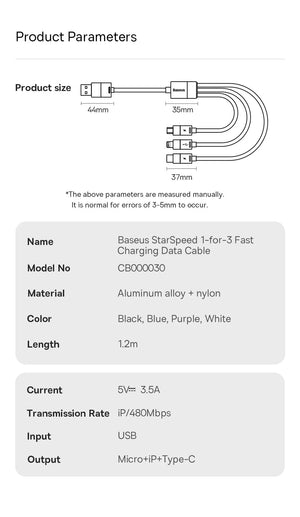 BASEUS Star Speed Series 3in1 Fast Charging Data Cable