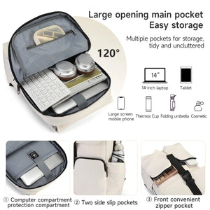 Gray open commuter backpack showing laptop compartment and multiple internal pockets