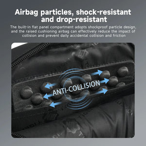 Black crossbody bag with textured fabric and anti-collision padding section
