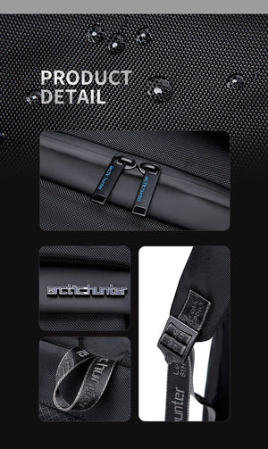 ARCTIC HUNTER expandable waterproof travel backpack fabric and buckle detail