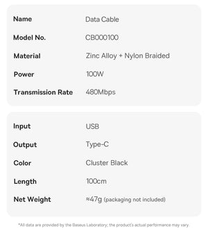 BASEUS Tungsten Gold 100W Type-C to USB-A Magnetic Coiled Charging Cable