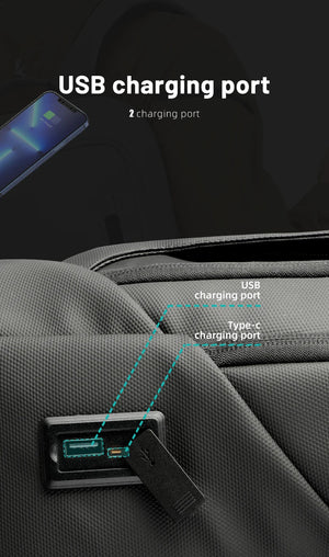 Backpack with USB charging port and Type-C charging port