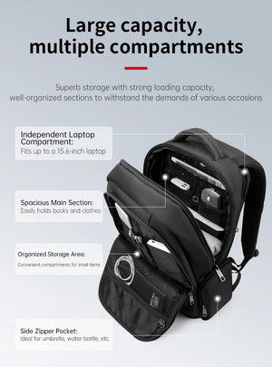 TIGERNU B3143 Large Capacity Waterproof Travel Backpack with USB Charging Port