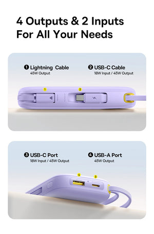 BASEUS QPow3 Fast Charging Power Bank with Built-In Cable