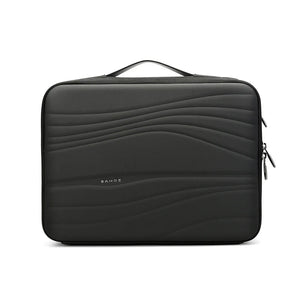 Black padded laptop sleeve with quilted wave front and side zipper closure