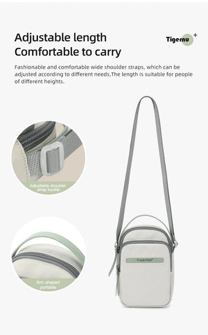 Compact waterproof crossbody bag with adjustable-length shoulder strap
