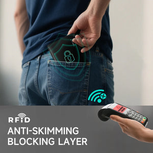 Men’s PU leather card holder pocketed for daily carry, with RFID anti-skimming layer