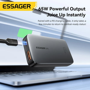 ESSAGER 65W Ultra Thin GaN Travel USB Charger with Quick Charge 4.0, PD3.0 - Black