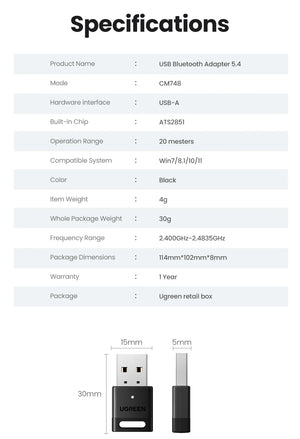 UGREEN CM748 Bluetooth Adapter and USB Dongle