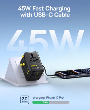 BASEUS PicoGo AG11 45W Universal Travel Adapter with Retractable Cable