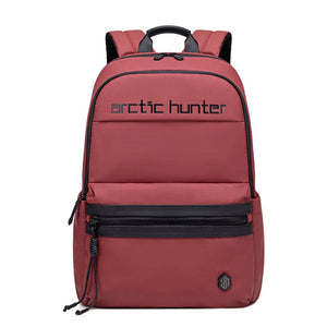 Red backpack with 'arctic hunter' branding on a white background