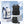Set of two waterproof flip-top backpack and small shoulder bag in black and white-blue