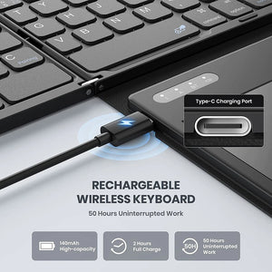 JOMAA Foldable Rechargeable Bluetooth Wireless Keyboard with Touchpad