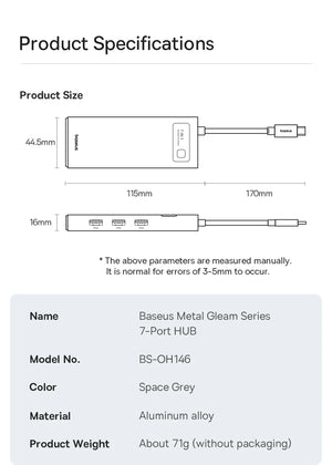 BASEUS Metal Gleam Series 7in1 USB-C Multiport Adapter and USB Hub