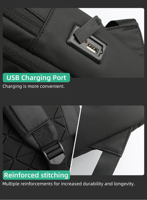 Lightweight waterproof compact backpack with USB charging port, black exterior.