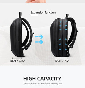 Expandable waterproof travel backpack, side zipper expansion from 8cm to 19cm