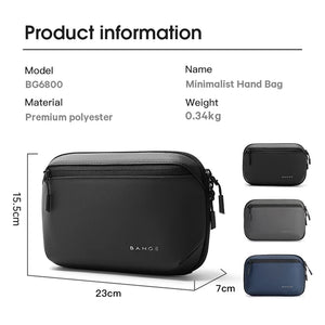 Compact black waterproof tech storage bag, front view with dual zippers