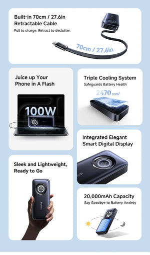 BASEUS EnerCore CR11 Power Bank with Built-In Retractable Cable