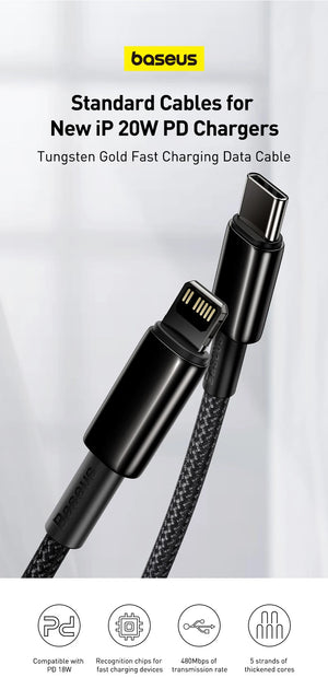 BASEUS Tungsten Gold 20W USB-C to Lightning Fast Charging Cable