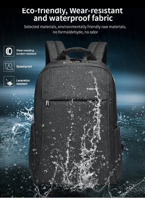 Grey waterproof compact backpack with splash-resistant fabric and front zip pocket