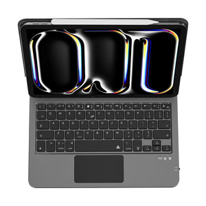 WiWU MK003 Bluetooth keyboard case showing full keyboard and multi-touch trackpad, black