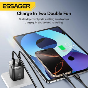 ESSAGER 33W GaN USB Charger with Digital Display and PD Fast Charging - White