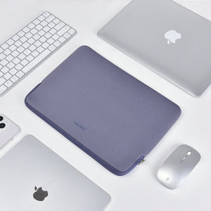 Laptop and tablet sleeve, navy blue exterior with zip closure and small WIWU logo.
